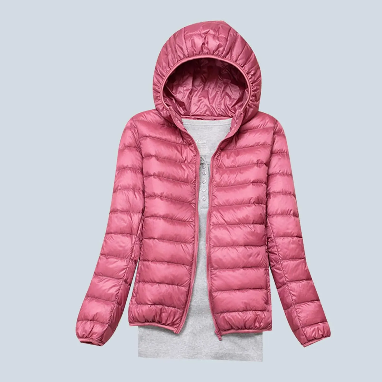 Women Lightweight Puffer Jacket with Hood Winter Fall Full Zip Slim Fit Coat Outwear Short Parka Jackets,Thin