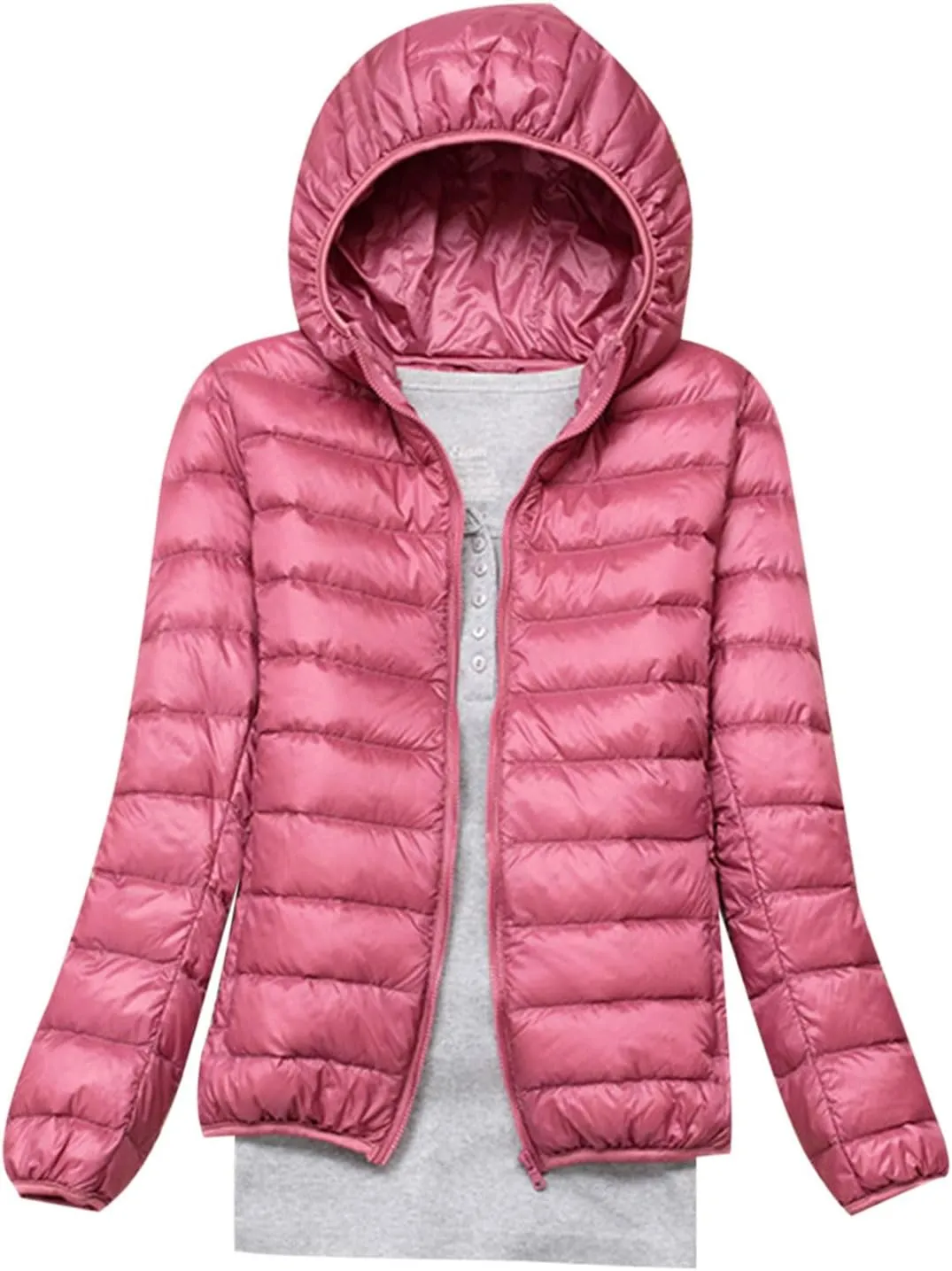 Women Lightweight Puffer Jacket with Hood Winter Fall Full Zip Slim Fit Coat Outwear Short Parka Jackets,Thin