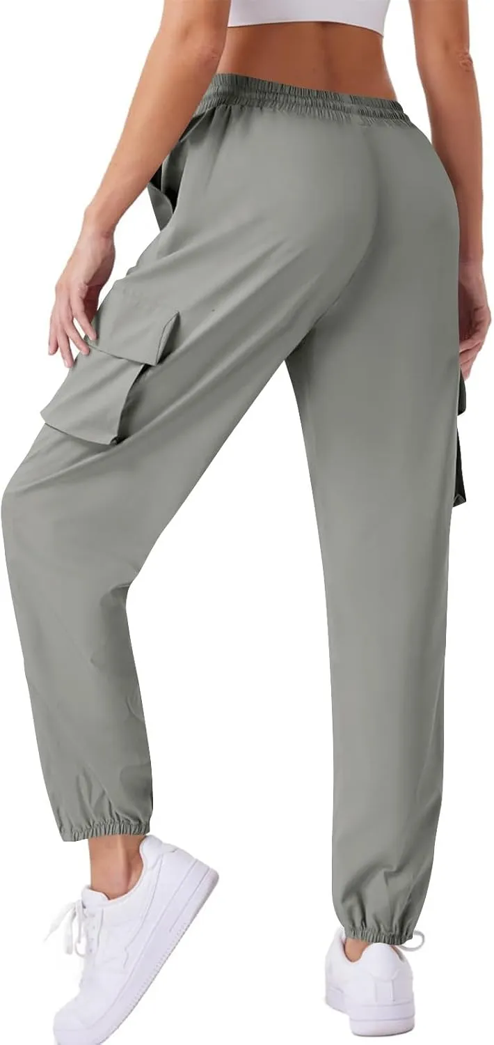 Womens Cargo Joggers Parachute Y2K Pants Lightweight Hiking Travel Scrub Pants Quick Dry Trousers with Pockets