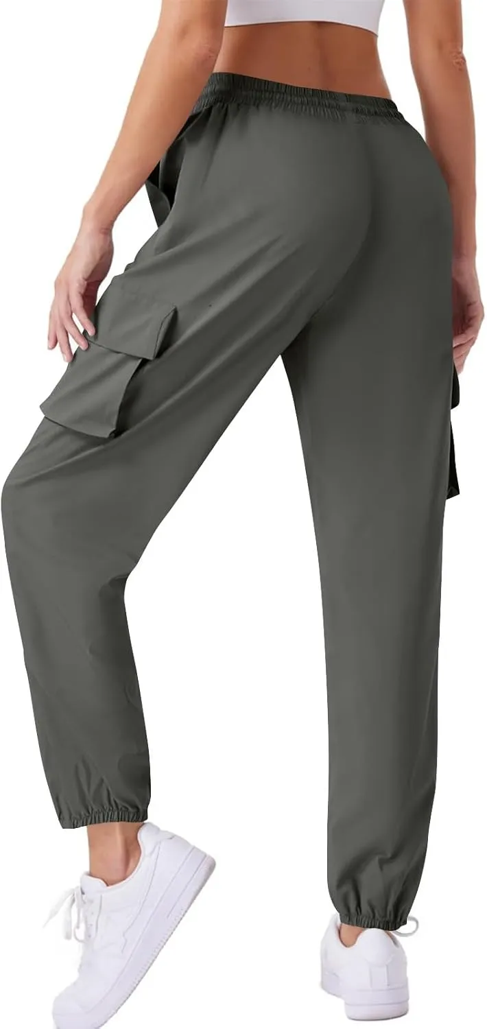 Womens Cargo Joggers Parachute Y2K Pants Lightweight Hiking Travel Scrub Pants Quick Dry Trousers with Pockets