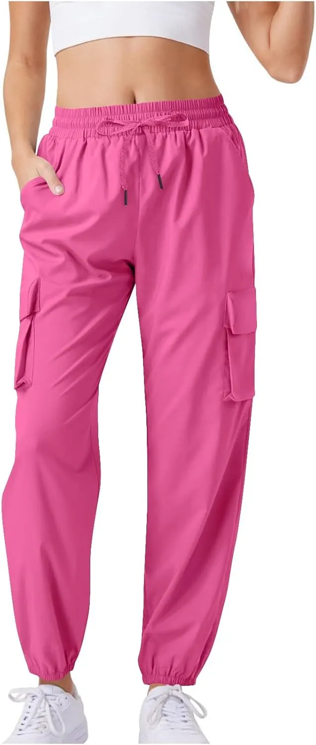 Womens Cargo Joggers Parachute Y2K Pants Lightweight Hiking Travel Scrub Pants Quick Dry Trousers with Pockets