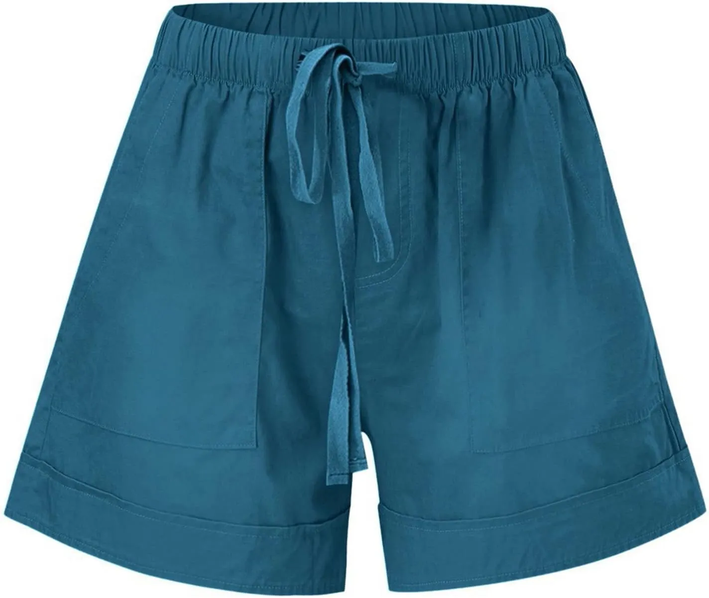 Women's Casual Elastic Waist Shorts Summer Comfy Drawstring Short Pants Lightweight Solid Color Shorts with Pockets