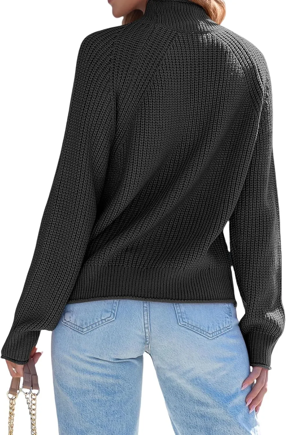 Womens Turtleneck Oversized Sweaters Long Sleeve Pullover Ribbed Knit Jumper Casual Soft Sweater Tops
