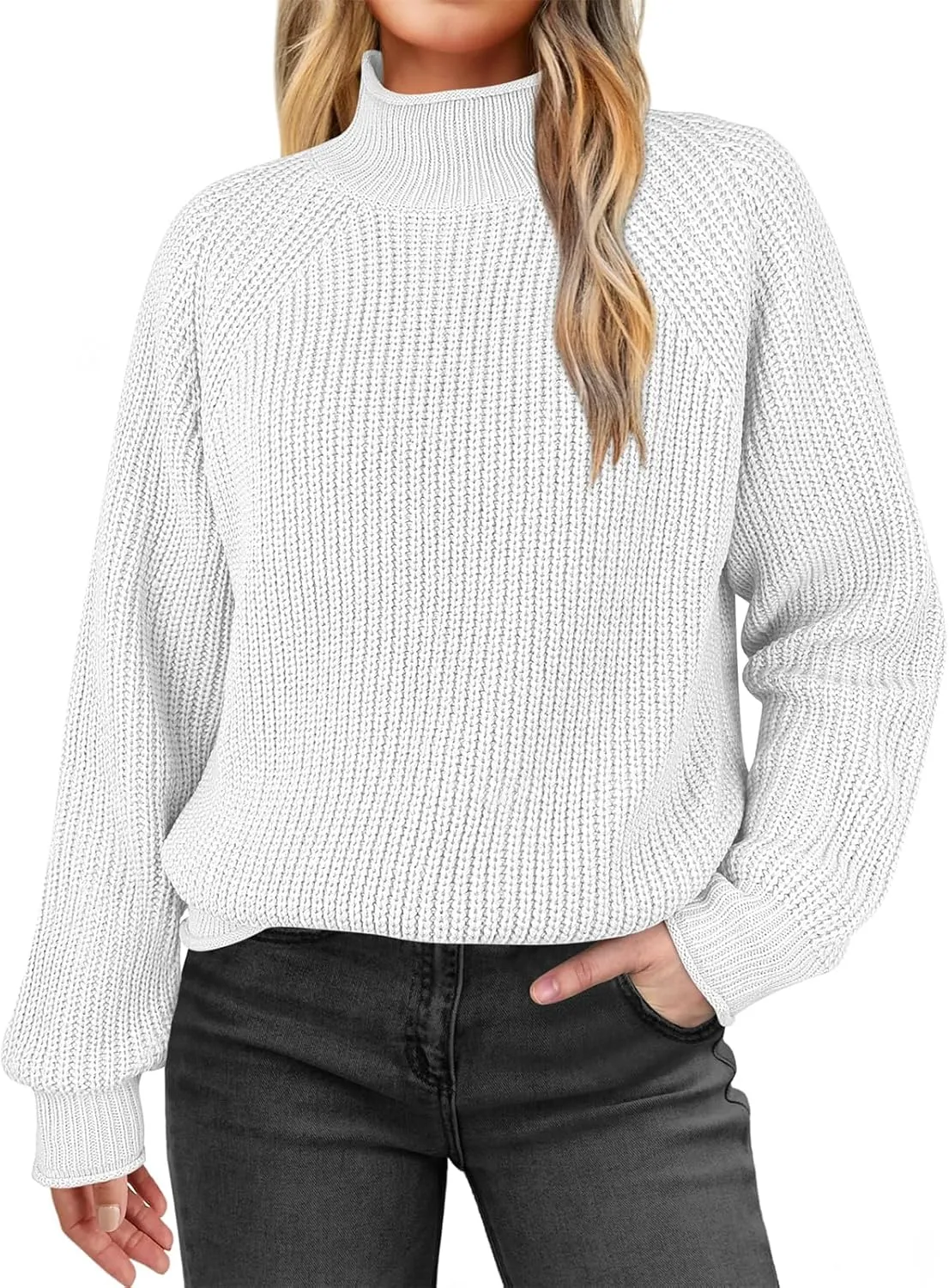 Womens Turtleneck Oversized Sweaters Long Sleeve Pullover Ribbed Knit Jumper Casual Soft Sweater Tops