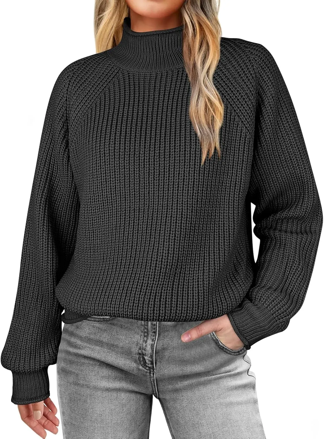 Womens Turtleneck Oversized Sweaters Long Sleeve Pullover Ribbed Knit Jumper Casual Soft Sweater Tops