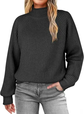 Womens Turtleneck Oversized Sweaters Long Sleeve Pullover Ribbed Knit Jumper Casual Soft Sweater Tops