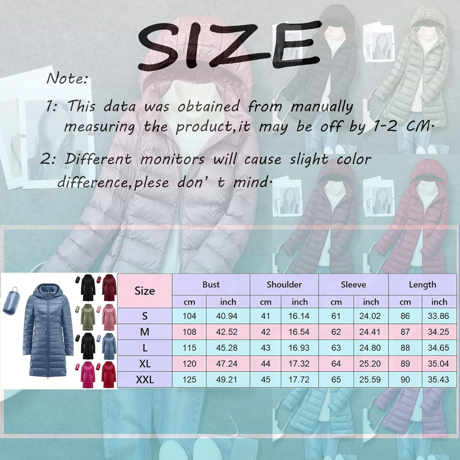 Womens Winter Casual Solid Length Quilted Puffer Coat Long Sleeve Removable Hood Down Coat Warm Fitted Soft Overcoat