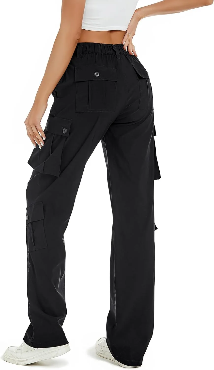 ZMPSIISA Women Pants High Waisted Cargo Pants Combat Military Wide Leg Casual Trousers 8 Pockets