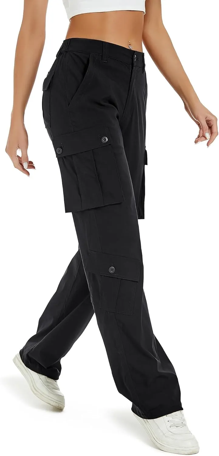 ZMPSIISA Women Pants High Waisted Cargo Pants Combat Military Wide Leg Casual Trousers 8 Pockets